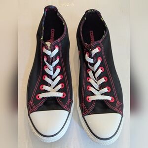 Converse Chuck Taylor Low Top Women Size 10 Black Neon Pink Multicolor Polka Dot